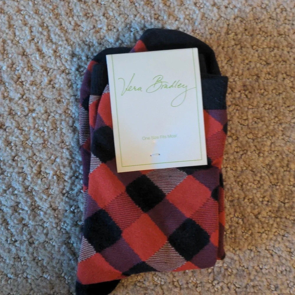 Vera Bradley Buffalo Check Burnt Orange Crew socks NWT